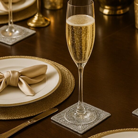 NWOT Set of 8 Silver Bedazzled Coasters in Matching Tray - Picture 7 of 15